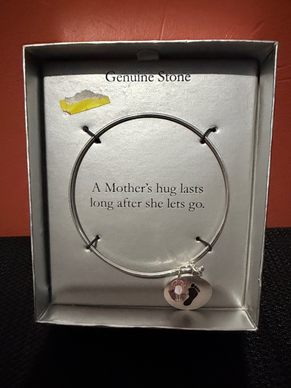 Silver Bangle Bracelet with Pink Charm - Mother's Hug